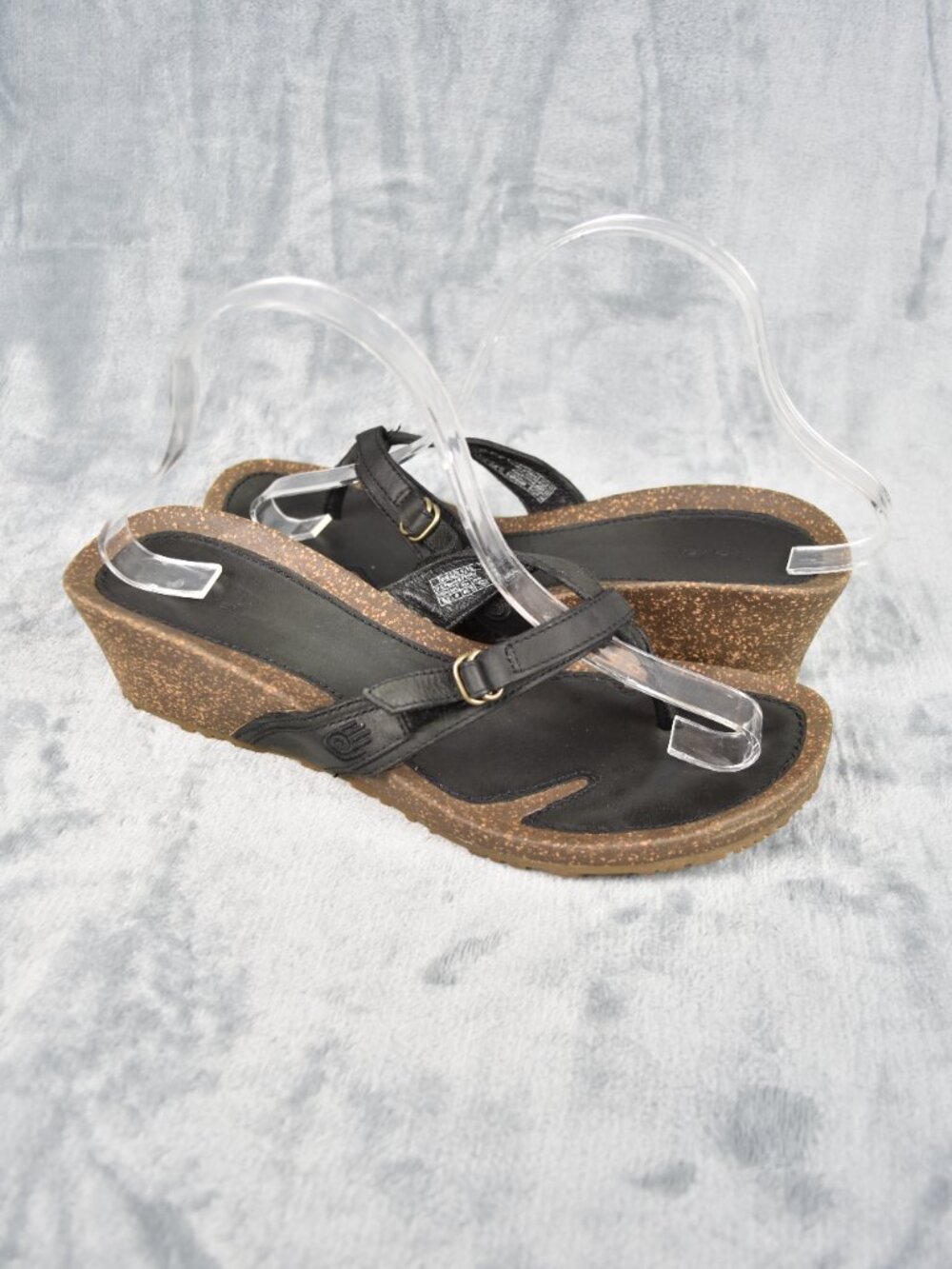 Teva Ventura Cork Wedge Brown Black Leather Heel Thong Sandals Women Size 9.5